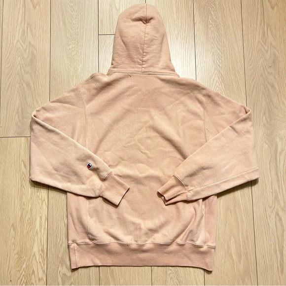 Champion Reverse Weave Hoodie Pink Peach Pullover Sweatshirt Tapered Medium - Picture 3 of 6
